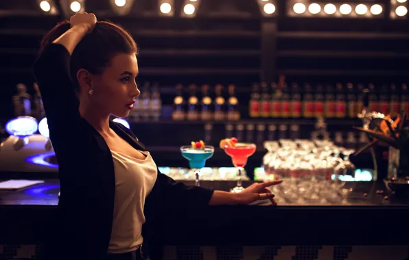 Picture girl, drinks, stand, Ivan Gorokhov, BAR, at the bar