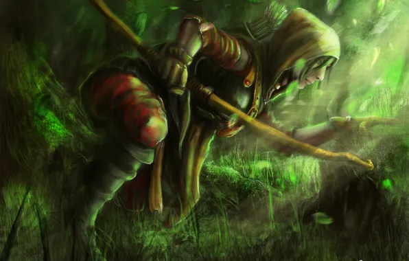 Grass, girl, bow, arrows