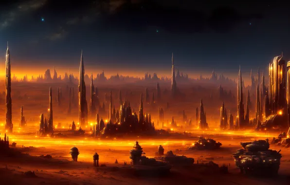 City, desert, art, sands, fantastic, digital art, Futuristic, desolation