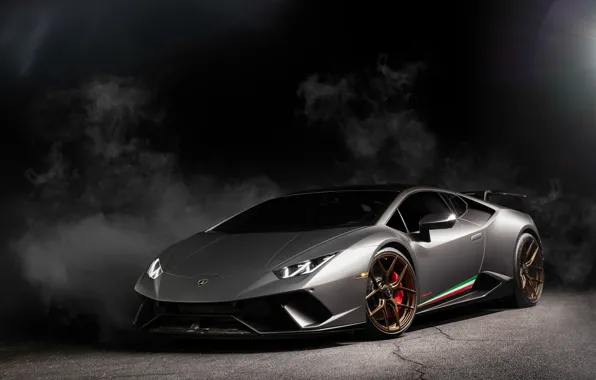 Picture Lamborghini, Light, Smoke, Gray, VAG, Performante, Huracan, Sight