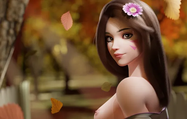 Render, Overwatch, D.Va, naked tits