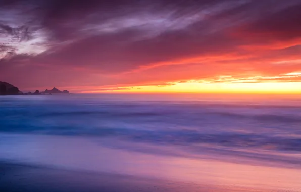 Beach, the ocean, dawn, coast, USA, Pacifica, Rockaway Beach