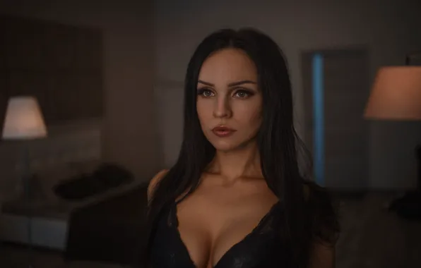 Chest, look, girl, face, portrait, brunette, light, sexy
