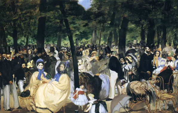 Park, people, picture, garden, genre, Edouard Manet, Music in the Tuileries gardens