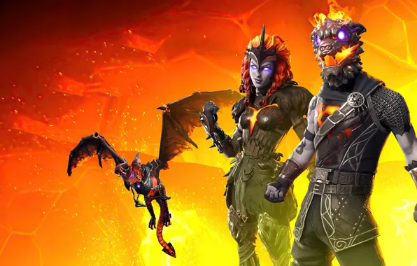 Dragon, fantasy, creatures, two, Fortnite