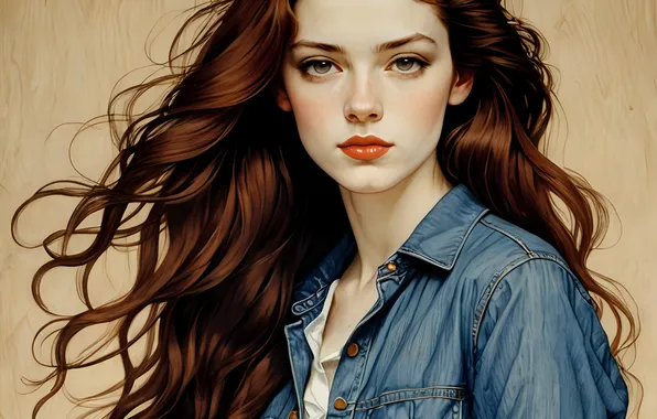 Look, girl, face, portrait, brown hair, long hair, curls, brown hair