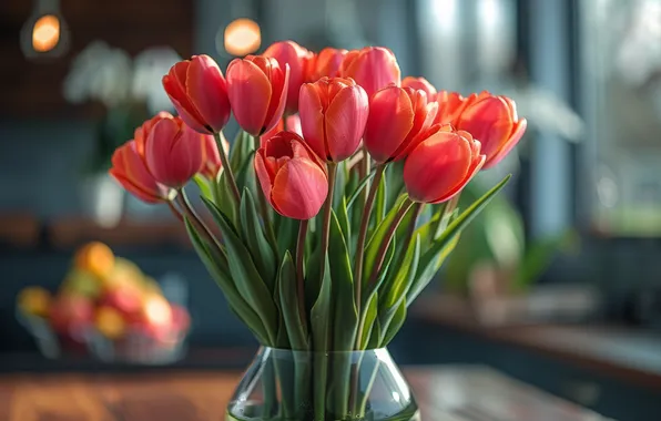Picture flowers, bouquet, spring, tulips, AI art, neural network