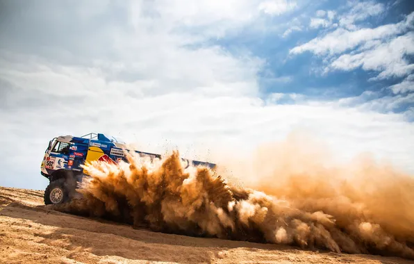 Sand, the sky, clouds, jump, race, desert, sky, rally