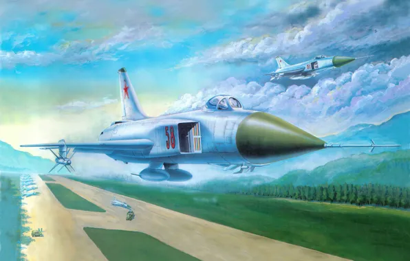 Picture fighter, the airfield, takeoff, Soviet, interceptor, strip., Su-15