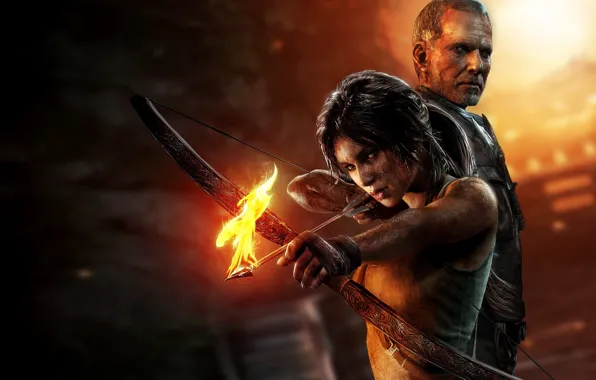 Fire, the game, bow, arrow, game, Lara Croft, tomb raider, Lara Croft