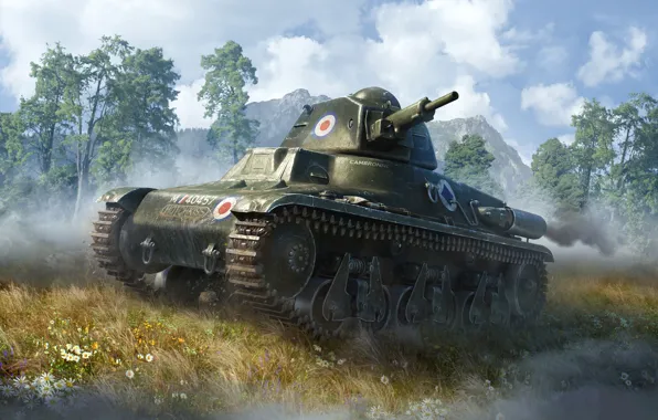 Trees, mountains, nature, meadow, tank, War Thunder