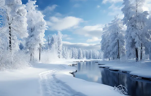 Winter, frost, forest, the sky, clouds, snow, trees, landscape