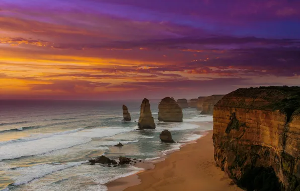 Beach, sunset, Australia, The Twelve Apostles