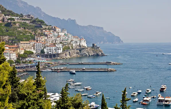 Sea, the sky, mountains, the city, Italy, Amalfi, Salerno