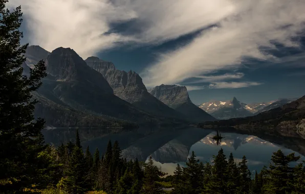 Forest, mountains, lake, Park, u.s.a., Montana