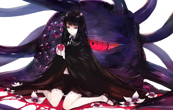 Girl, eyes, Apple, monster, art, tokiti