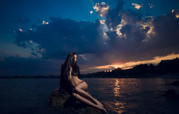 Water, girl, stone, naked, Ivan Slavov