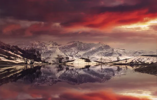 Picture Landscape, Mountain, reflection, sunlight, Fire Pond
