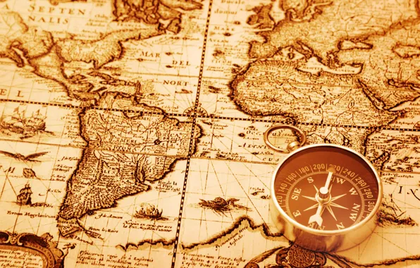 Picture arrows, map, compass