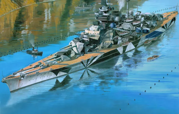 Figure, Ship, art, Tirpitz, Battleship