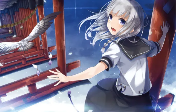 Picture anime, girl, bird