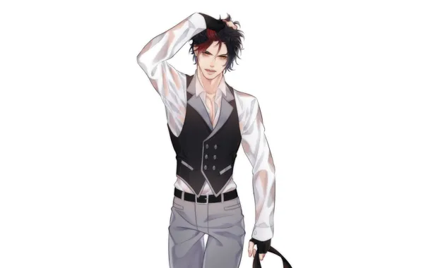 Picture white background, shirt, guy, vest, by kiutsuuu