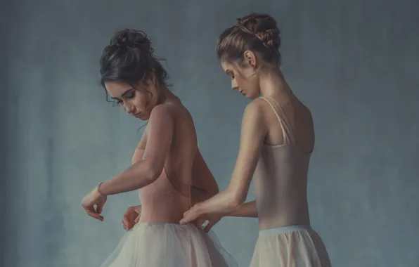 Girl, pose, girls, dress, ballerina, two girls, ballet, dresses