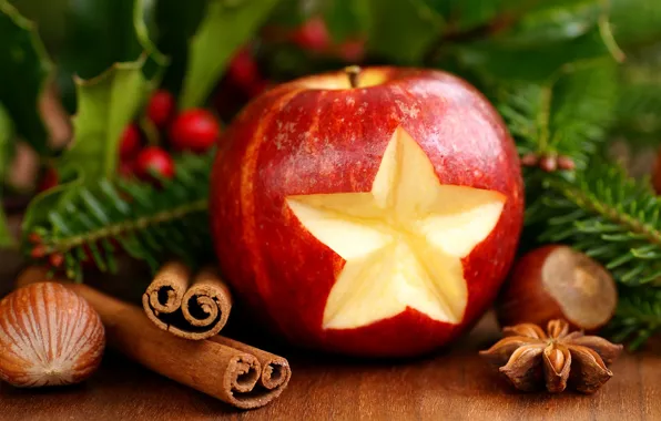 Apple, Christmas, New year, Holiday, Cinnamon