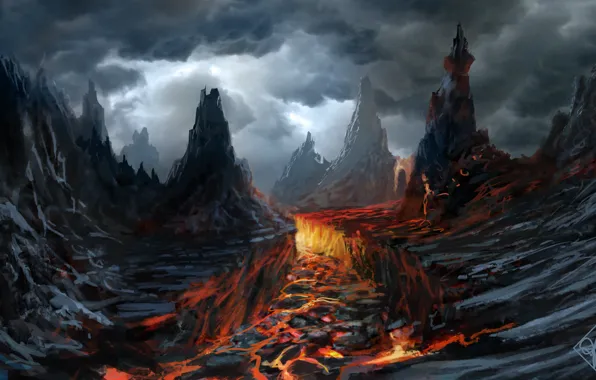 Picture clouds, rocks, the volcano, art, lava, gloomy