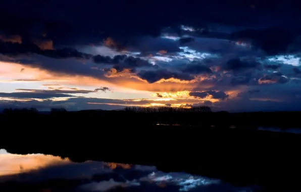 The sky, trees, landscape, nature, reflection, river, photo, background