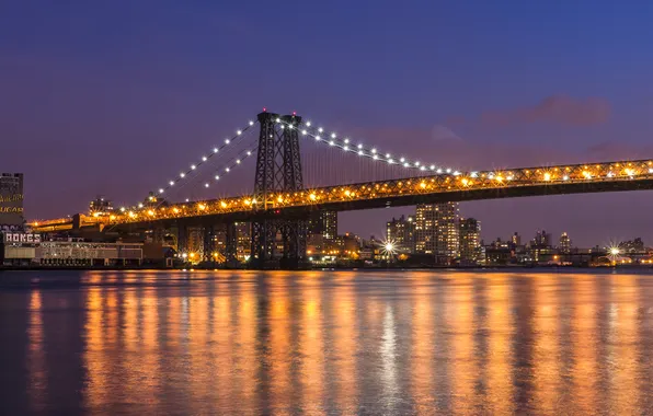 Water, the city, reflection, building, New York, skyscrapers, the evening, Brooklyn