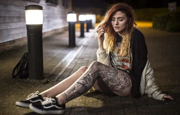 Picture girl, street, tattoo