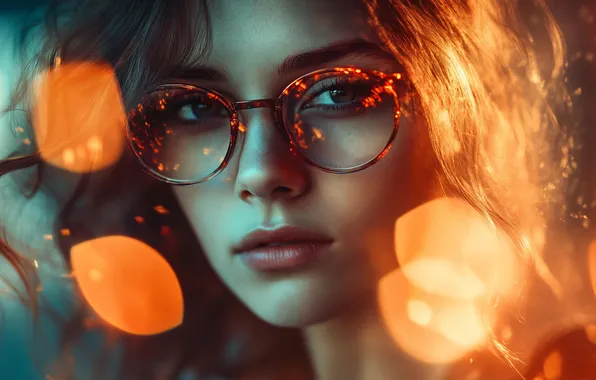 Look, girl, light, face, glare, portrait, glasses, brown hair