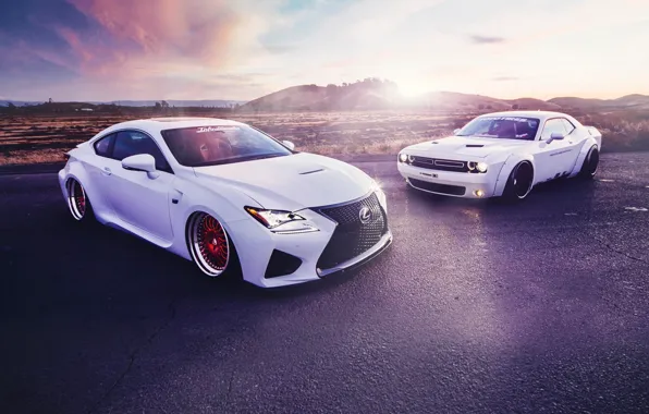 Picture Lexus, Dodge, Challenger, Cars, Front, Sunset, White, Sport