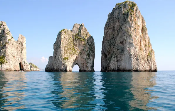 Sea, surface, reflection, the ocean, rocks, arch