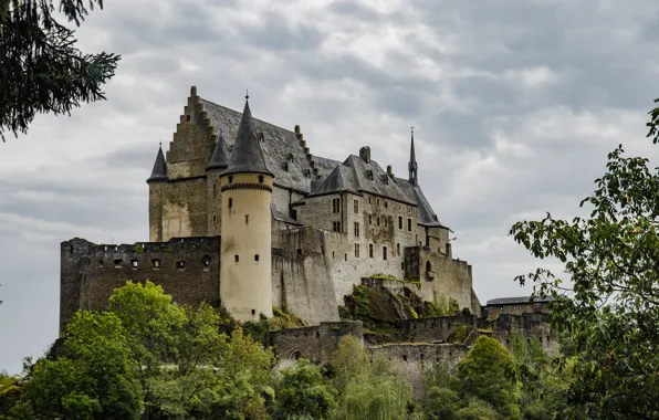 Picture the sky, trees, clouds, Luxembourg, Luxembourg, medieval architecture, Vianden Castle, Vianden castle