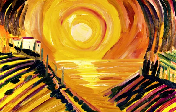 Picture landscape, sunset, home, picture, Italy, Tuscany, Christian Seebauer