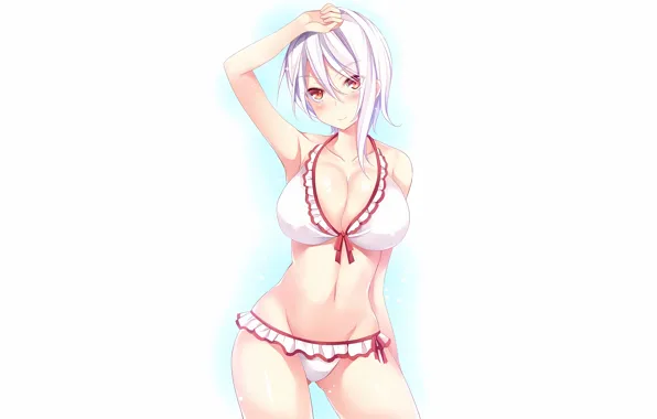 Picture girl, sexy, cleavage, boobs, anime, beautiful, red eyes, short hair