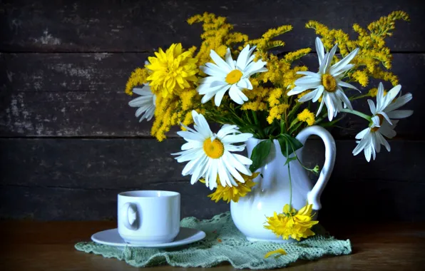 Chamomile, bouquet, Cup, rudbeckia