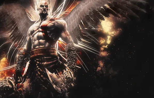 Picture abstract, Kratos, God of War, wings, background, video game, Ascension, blades
