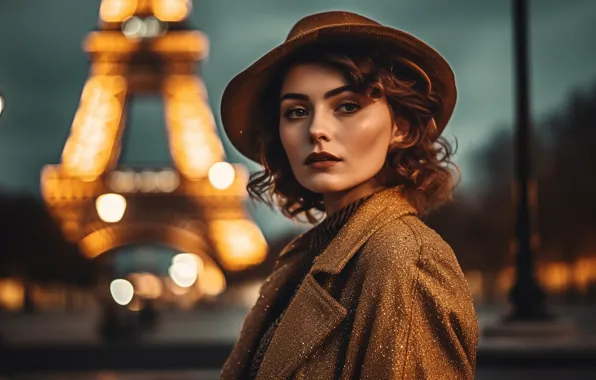 Look, girl, face, the city, lights, France, Paris, portrait