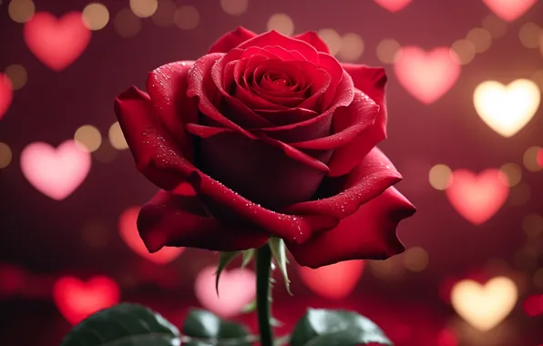 Flower, drops, love, lights, holiday, heart, rose, heart