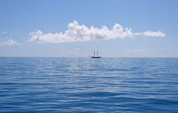 Sea, the sky, clouds, ship, sailboat, horizon, mast