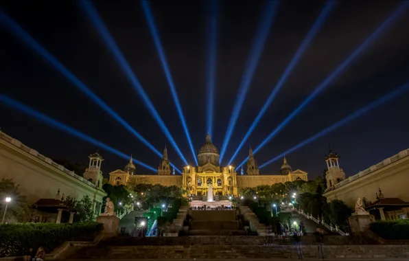 Night, lights, Spain, Barcelona, National art Museum of Catalonia