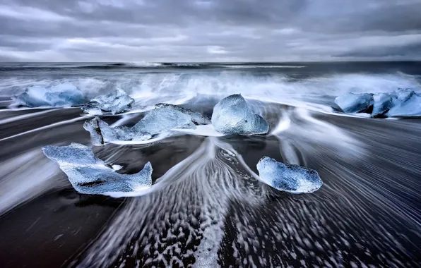 Beach, ice, excerpt, Laguna, Iceland, of priod