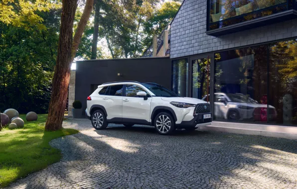 Trees, House, Toyota, Hybrid SUV, Hybrid SUV, Toyota Corolla Cross