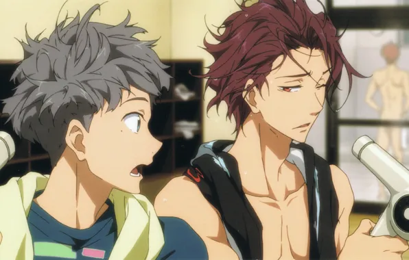 Guys, the conversation, wet hair, locker room, free, Hairdryer, matsuoka rin, freestyle