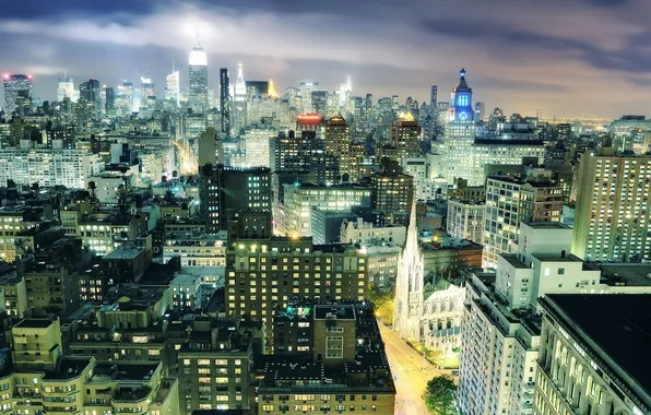 Picture night, lights, new York, Night, New York City, usa, nyc, Midtown Manhattan