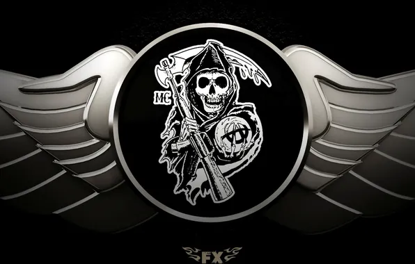 Picture death, weapons, logo, braid, the series, sons of anarchy