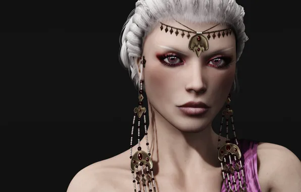 Picture girl, rendering, Daenerys Targaryen, white hair. jewelry. look